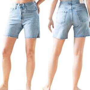 Edwin Denim Shorts Women's Blue High Waist 7 Inch Inseam Hem Casual Size 25‎